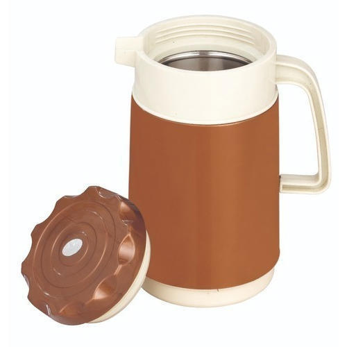 Brown And White 1 Liter Capacity Printed Plastic Material Round Shape Plain Tea Kettle