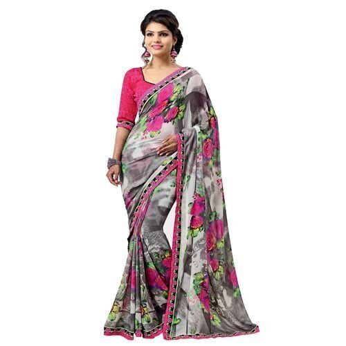 Casual Wear Floral Printed Chiffon Designer Saree With 6.3 M Blouse Piece