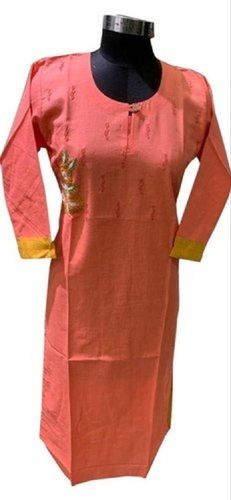 Red Casual Wear Full Sleeve Simple Design Skin Friendly Breathable Cotton Ladies Kurti 