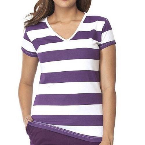 Ladies Printed Half Sleeve V Neck T-shirt Cotton, Sizes S To Xl
