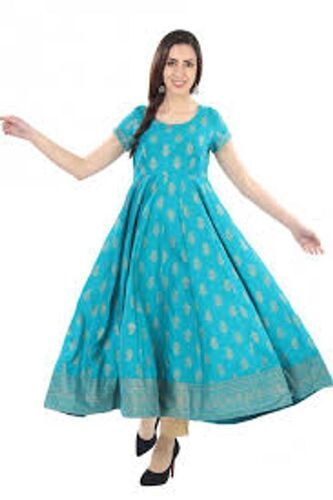 Premium Quality Traditional Look Blue Printed Design Cotton Blue Anarkali Kurta