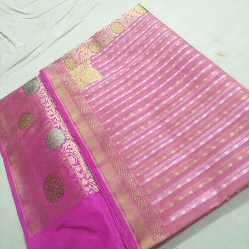 Pink Traditional Elegant Beautiful And Breathable Festive Wear Handloom Kora Silk Sarees