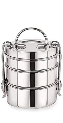 Metal Adjustable And Long Lasting Stainless Steel Clip Silver Lunch Box, 1000 Ml