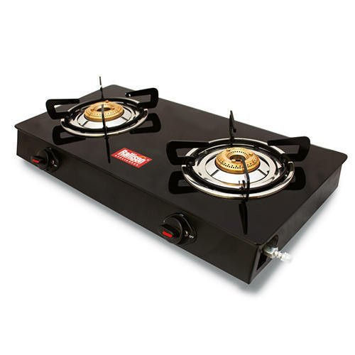 Black Rectangular Stainless Steel And Brass Material With Two Burner Gas Stoves 