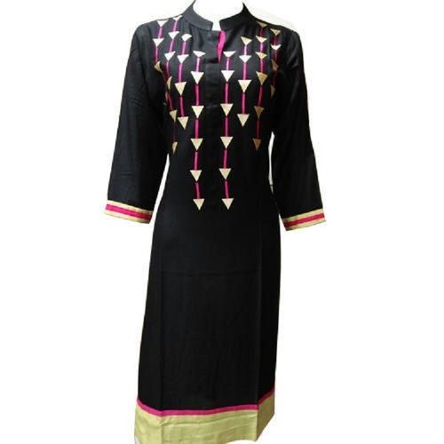 Silk Black And Stylish Breathable Designer Wear Modern Printed Traditional Kurti For Ladies