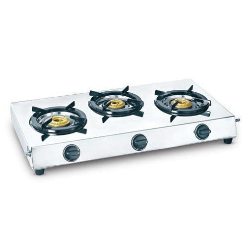 Silver Stainless Steel And Brass Material With Three Burner Gas Stoves 