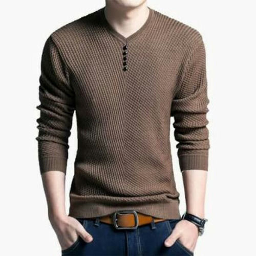 V Neck Party Wear Soft Full Sleeve And Plain Cotton Knit T-shirt