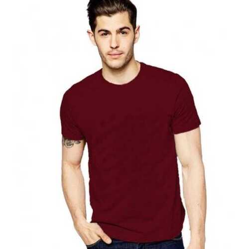 Casual Wear Plain Mens T Shirt In Maroon Color And Cotton Fabric Age Group: Adults