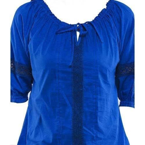 Blue Simple Elagant And Stylish Look Plain 3/4Th Sleeve Cotton Ladies Top For Women 