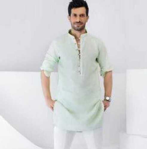 Men Comfortable And Breathable Easy To Wear V-Neck Long Sleeves Green Kurta 