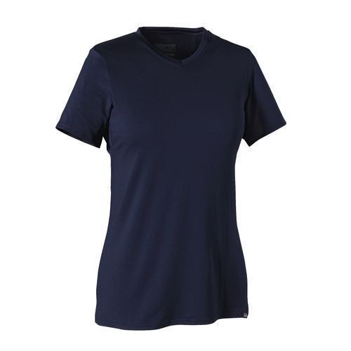 Navy Blue Round Neck Half Sleeve Breathable Wrinkle Plain Cotton T Shirt For Ladies