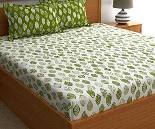 Comfortable And Breathable Lightweight Soft Cotton Double Green White Printed Bedsheet