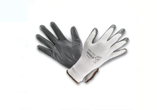 Leather Full Fingered Black And White Nitrile Coated Hand Gloves For Unisex 