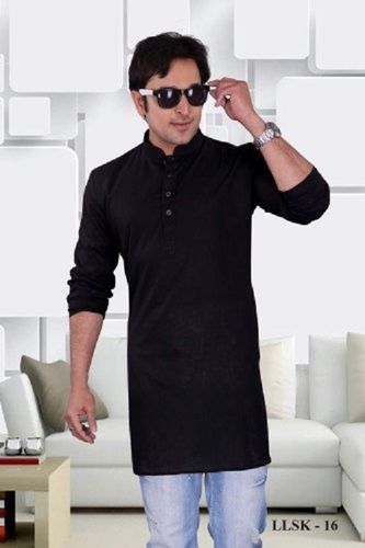 Men Full Sleeves Comfortable And Breathable Pain Black Cotton Kurta