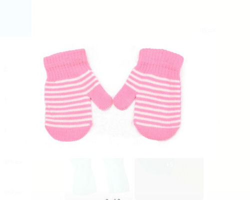 Washable Pink And White Striped Oswal Woolen Hand Gloves For Winter Size S