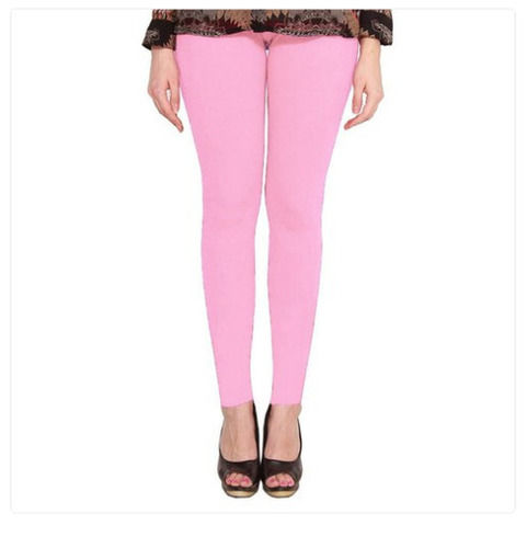 Baby Pink Plain Lycra Casual Jeggings for Women