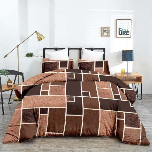 Breathable 2 Pillow Cover Brown Rectangular King Size Printed Cotton Double Bedsheet 