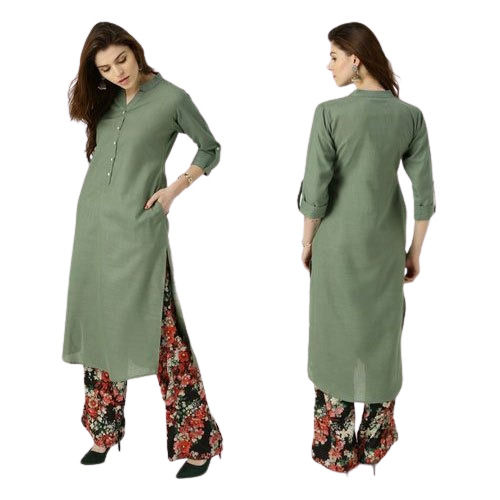 Breathable Rayon Casual Fashion Trendy Western Long Plain Green Designer Kurtis 