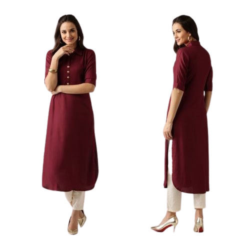 Washable Rayon Fabric Ladies Maroon Kurtis