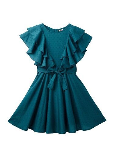 Breathable Baby Girls Green Sleeveless Fancy And Stylish Casual Frock For Party Wear