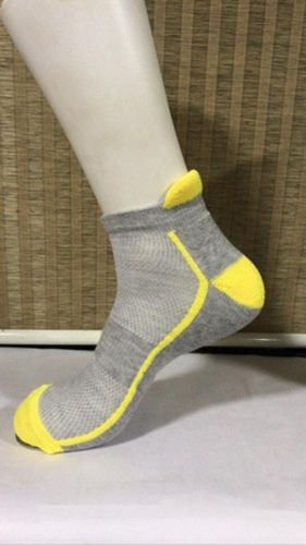 Grey And Yellow Soft Plain Cotton Ankle Athletic Low Cut Sports Terry Socks Elasticity: High