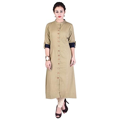 High Quality Women Casual Wear Straight Cut Fit Skin Color Plain Regular Cotton Ladies Kurta