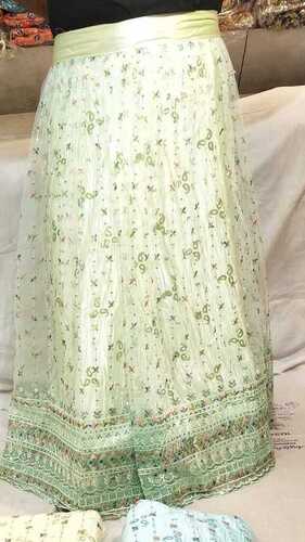 Indian Light Yellow Party And Wedding Wear Silk Semi-Stitched Embroidery Modern Lehenga