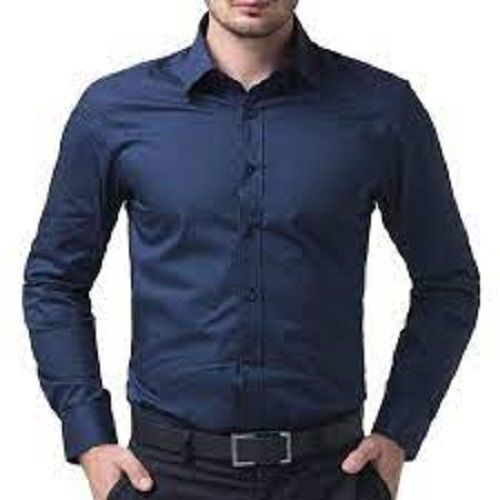 Men Comfortable Long Sleeved Easy To Wear And Breathable Plan Cotton Blue Men Shirt