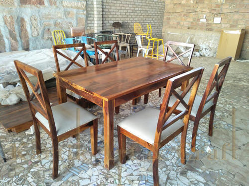 Handmade Strong And Long Durable Termite Resistant Brown Wooden Dining Table Set