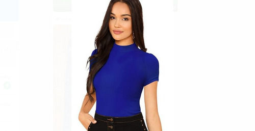 Blue Regular Fit Half Sleeves Stylish Plain Cotton Women Tops 