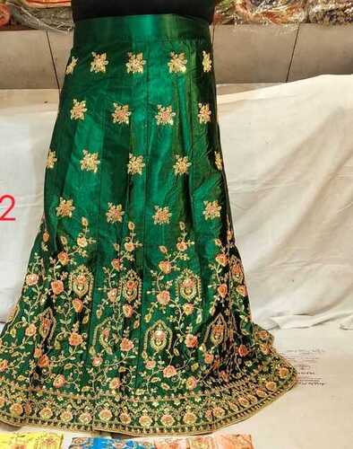 Green Party And Wedding Wear Silk Velvet Embroidery Semi-Stitched Lehenga 