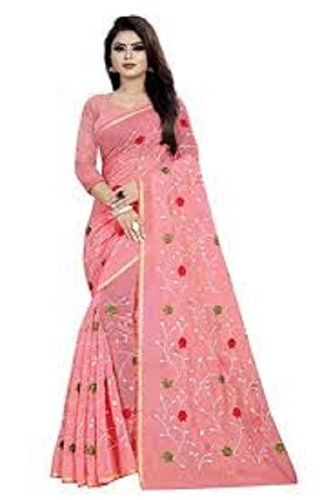 Daily Wear Ladies Stylish Stunning Look Comfortable And Lightweight Pink Printed Cotton Saree