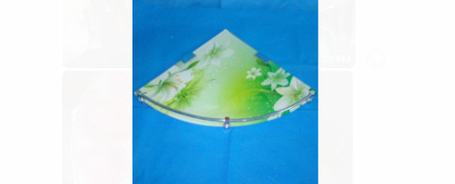 ट्रायंगल शेप वॉल माउंटेड प्रिंटेड एल्युमिनियम एंड ग्लास बॉडी बाथरूम शेल्फ