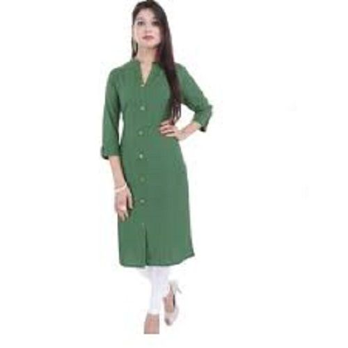 Women Beautiful Comfortable Skin Friendly Light Wight Green And Plain Ladies Kurti Decoration Material: Beads