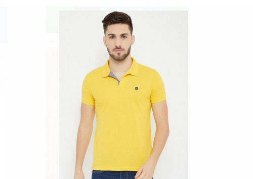 Yellow Regular Fit Half Sleeves Stylish Plain Cotton Men T Shirt 