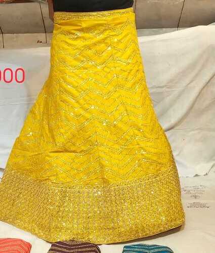 Indian Yellow Silk Semi Stitched Wedding Wear Modern Embroidered Designer Lehenga Choli