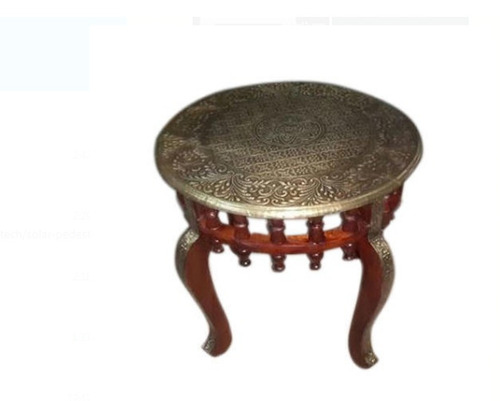 हस्तनिर्मित ब्राउन और सिल्वर वुडन, गोल आकार की ऊंचाई 15 इंच सेंटर टेबल घर के लिए