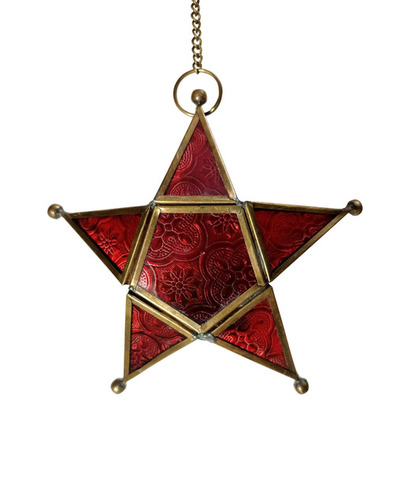 Red And Purple Decorative Brass Hanging Star Lantern