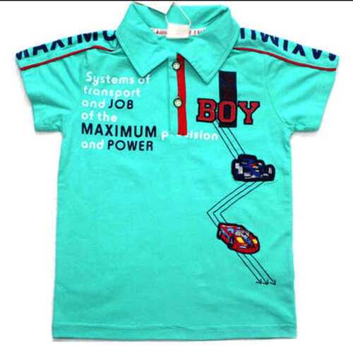 Green Kids Comfortable And Breathable Easy To Wear Collar Neck Blue Printed Casual T-Shirt 