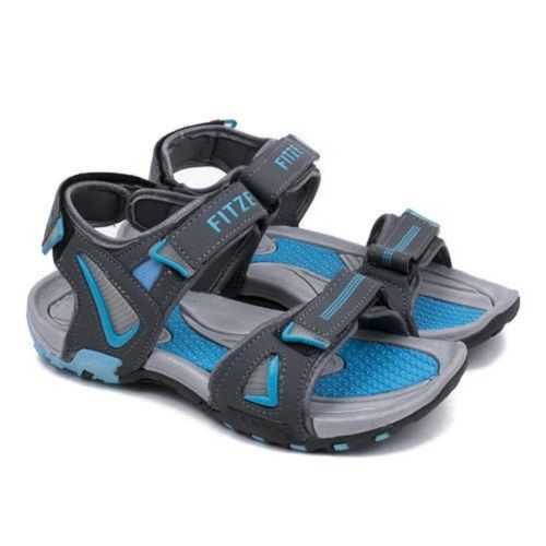 Men Light Weight Comfortable And Breathable Casual Wear Grey Blue Leather Sandals Heel Size: Flat