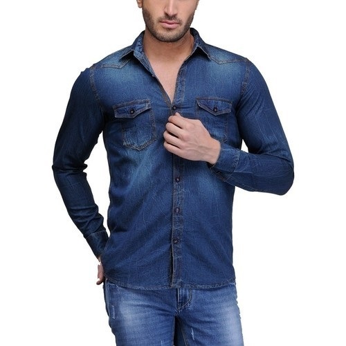 Men Lightweight Casual Wear Full Sleeve Straight Collar Plain Blue Denim Shirts Age Group: 20-25