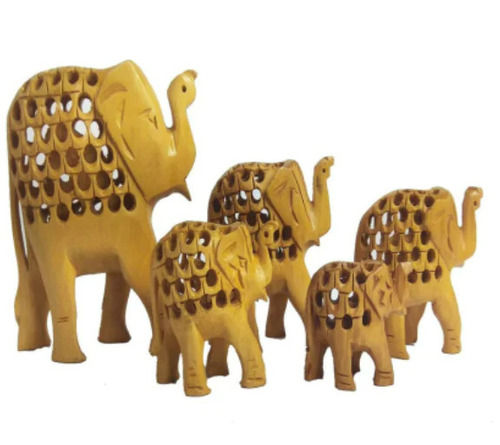 Gold Palpal Designer Wooden Elephant Family Set Showpiece For Home Daccor