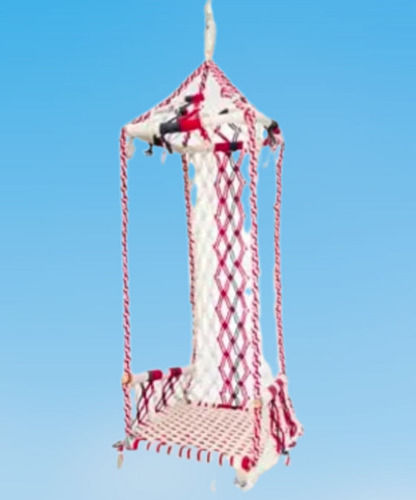 Pink And White Macrame With Cotton Rope Decorative Hanging Swing Chair  Application: Hotel