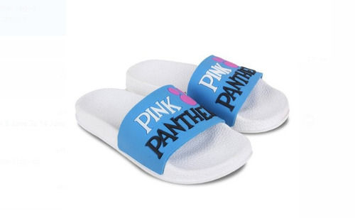 Plastic White And Blue Printed Flat Type Comfortable Ladies Slipper For Daily Wear 