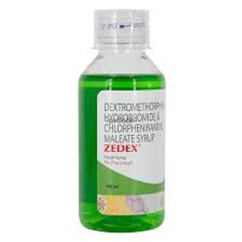 Zedex Cough Syrup Bottle 100 Ml Size For Used To Treat Dry Cough Ingredients: Chlorphenamine Maleate (Antihistamine) And Dextromethorphan (Cough Suppressant).