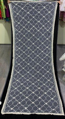 Indian 2.4 Meter Length Grey And Black Embroidery Pattern Casual Wear Net Dupatta 