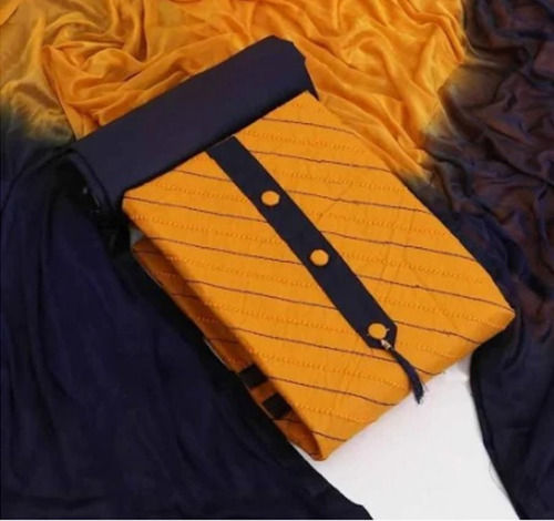 Indian Black And Yellow Designer Cotton Stitched Suit With Dupatta For Ladies 