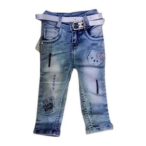 आरामदायक और सांस लेने योग्य कैज़ुअल वियर हल्का नीला डेनिम बेबी गर्ल जींस आयु समूह: 2 से 3 वर्ष