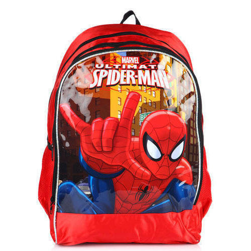 Aseptic Light Weight Red And Blue 3 Zipper Compartment Printed School Bag For Children