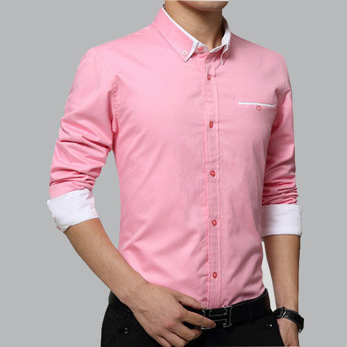 Men Fashionable And Comfortable Breathable Plain Pink Cotton Shirt Gender: Male